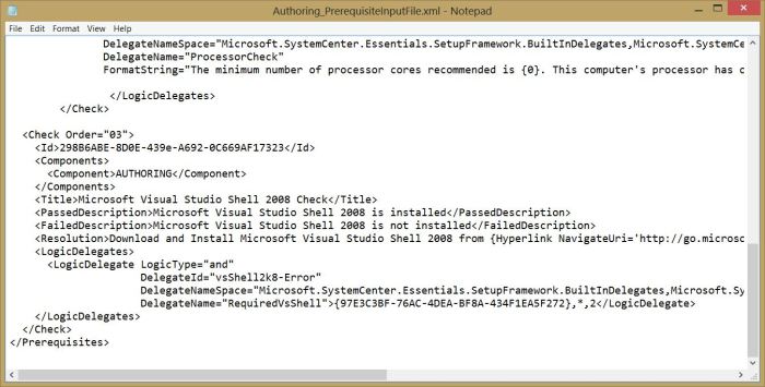 Server Manager 2012 R2 Authoring Tools Prerequisites XML file contents