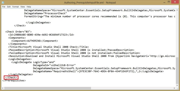 Server Manager 2012 R2 Authoring Tools Prerequisites XML file contents2
